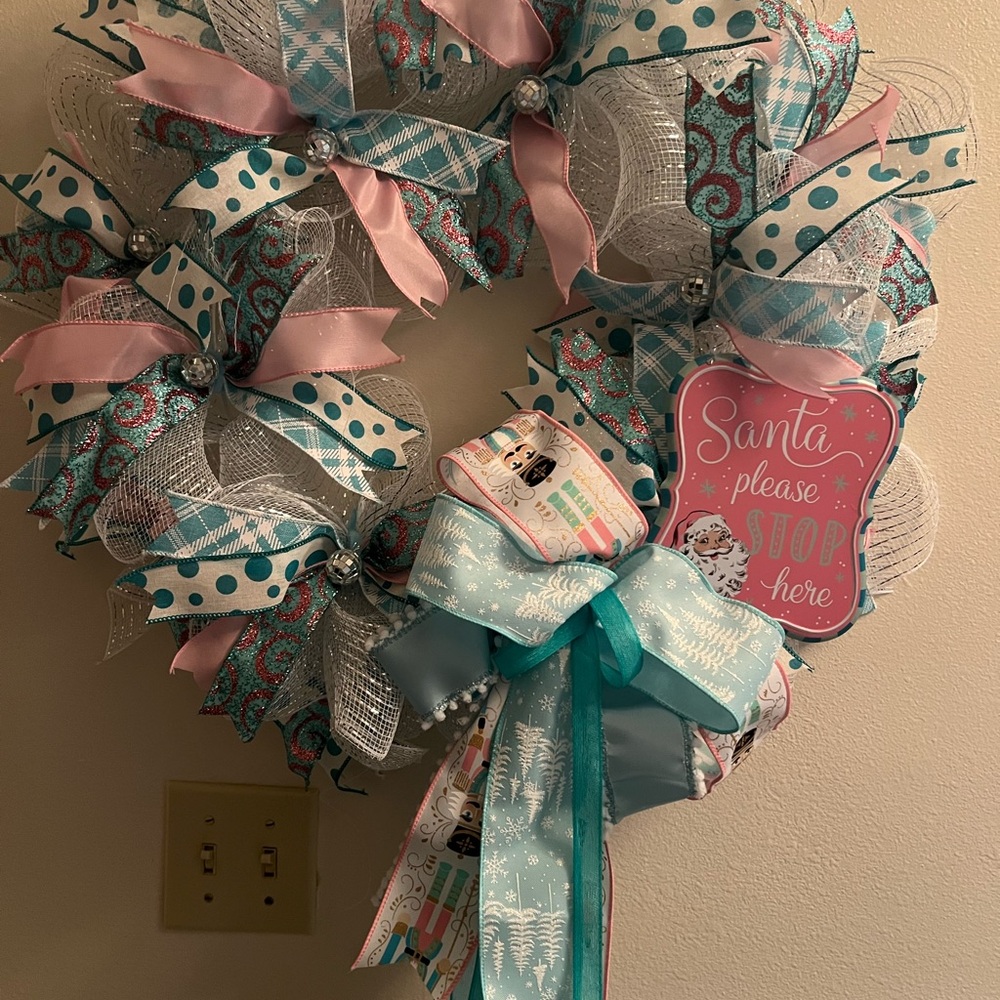 Charming Holiday Wreath with Pink and Blue Ribbons